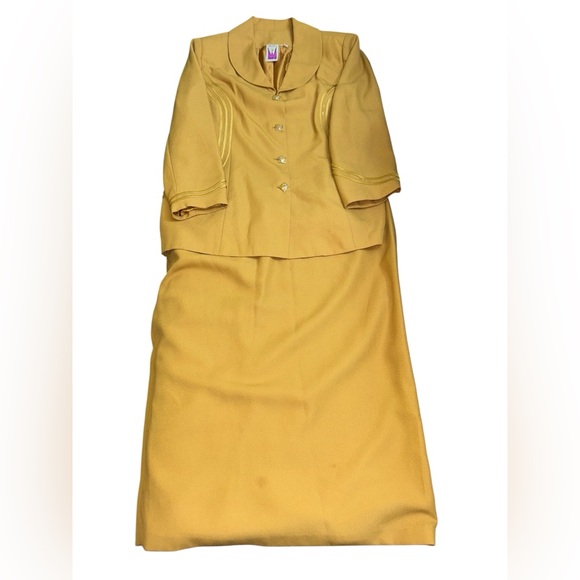 Antthony Golden Mustard Button-Front Blazer Jacket Skirt Suit Combo - Picture 5 of 10